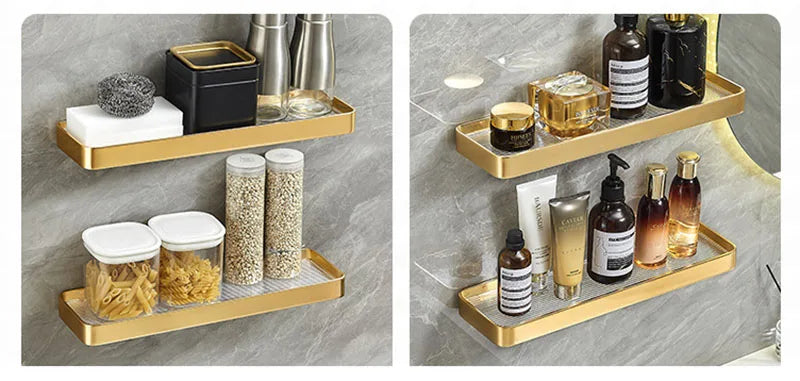 Brushed Gold Bathroom Shelf Aluminum Wall-mounted Shower Storage Rack Bath Shampoo Holder Corner shelf Bathroom Shelves