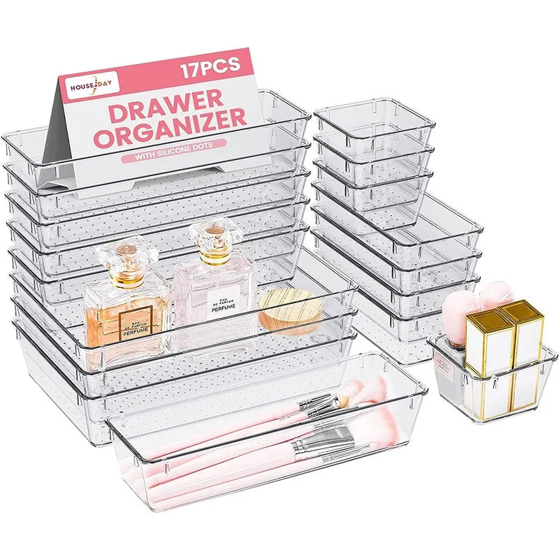 Clear Plastic Drawer Organizers Desk Dividers Bins Home Dresser Office Kitchen Drawer Separator Makeup Jewelry Organization Gadg