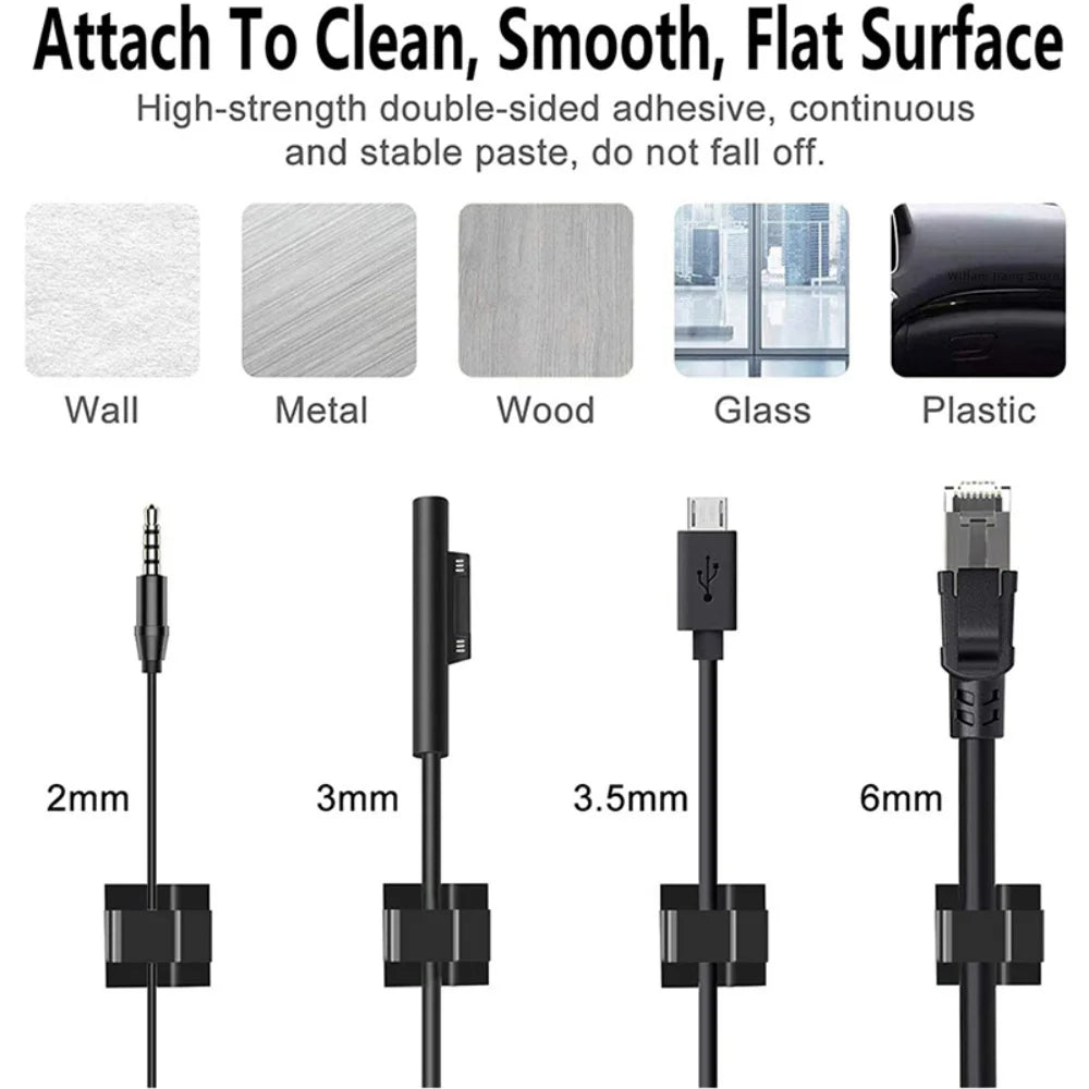 50pcs Cable Organizer Wire Cable Clips Tie Data Cord Winder Manager Self-adhesive Cable Organizer For Office Home Kitchen Desk