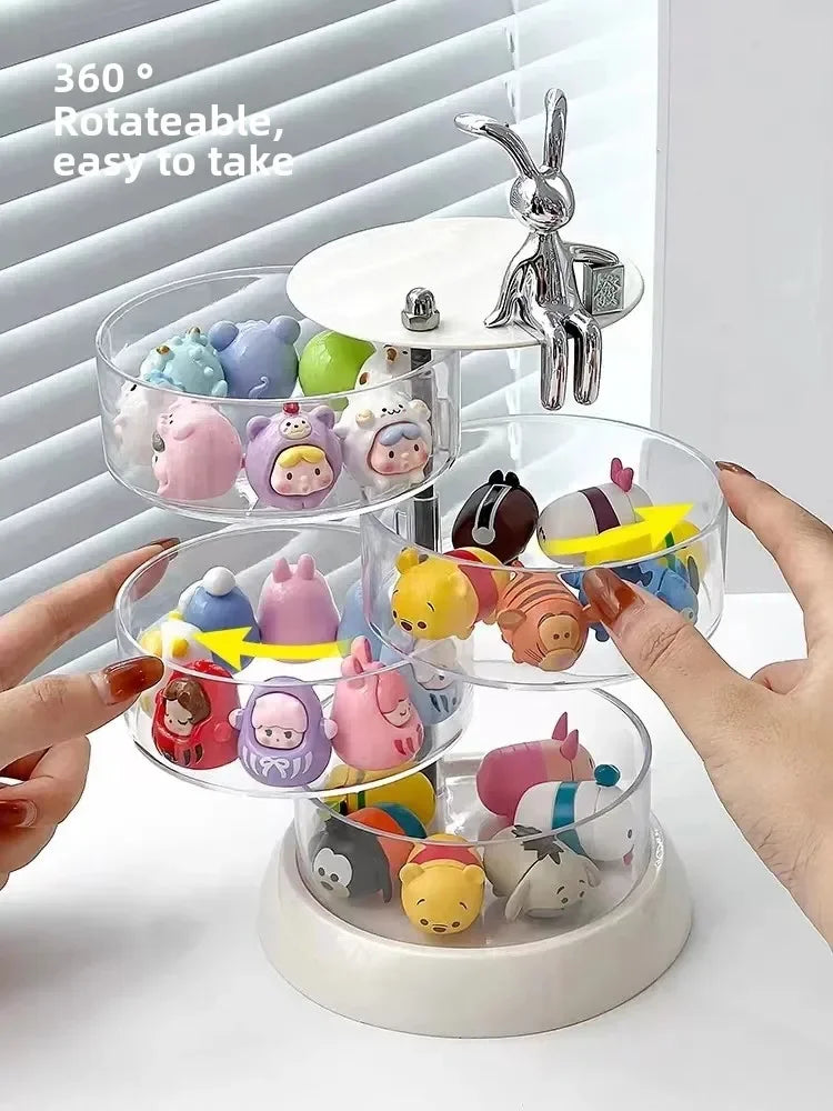 Adorable Rotating Storage Box Transparent Multi-layer White Bottom Small Figurine Organizer Box Home Dustproof Universal Jewelry