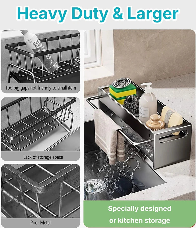 Kitchen Sink Caddy Organizer Dish Soap Brush Sponge Holder Countertop Sink Organizer Rack for Kitchen Organizers and Storage