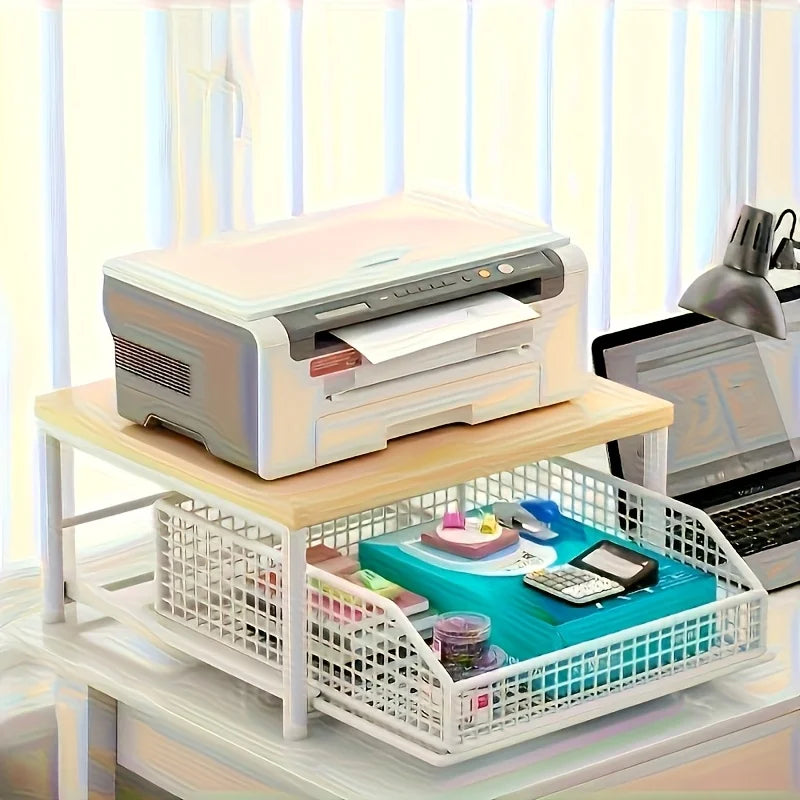 Space-Saving Kitchen Countertop Organizer with Drawer & Wire Basket - for Coffee Maker, Utensils, Spices