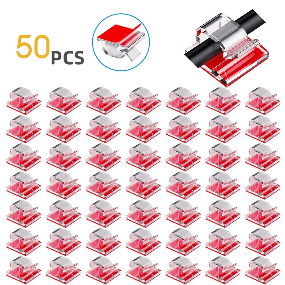 50pcs Cable Organizer Wire Cable Clips Tie Data Cord Winder Manager Self-adhesive Cable Organizer For Office Home Kitchen Desk