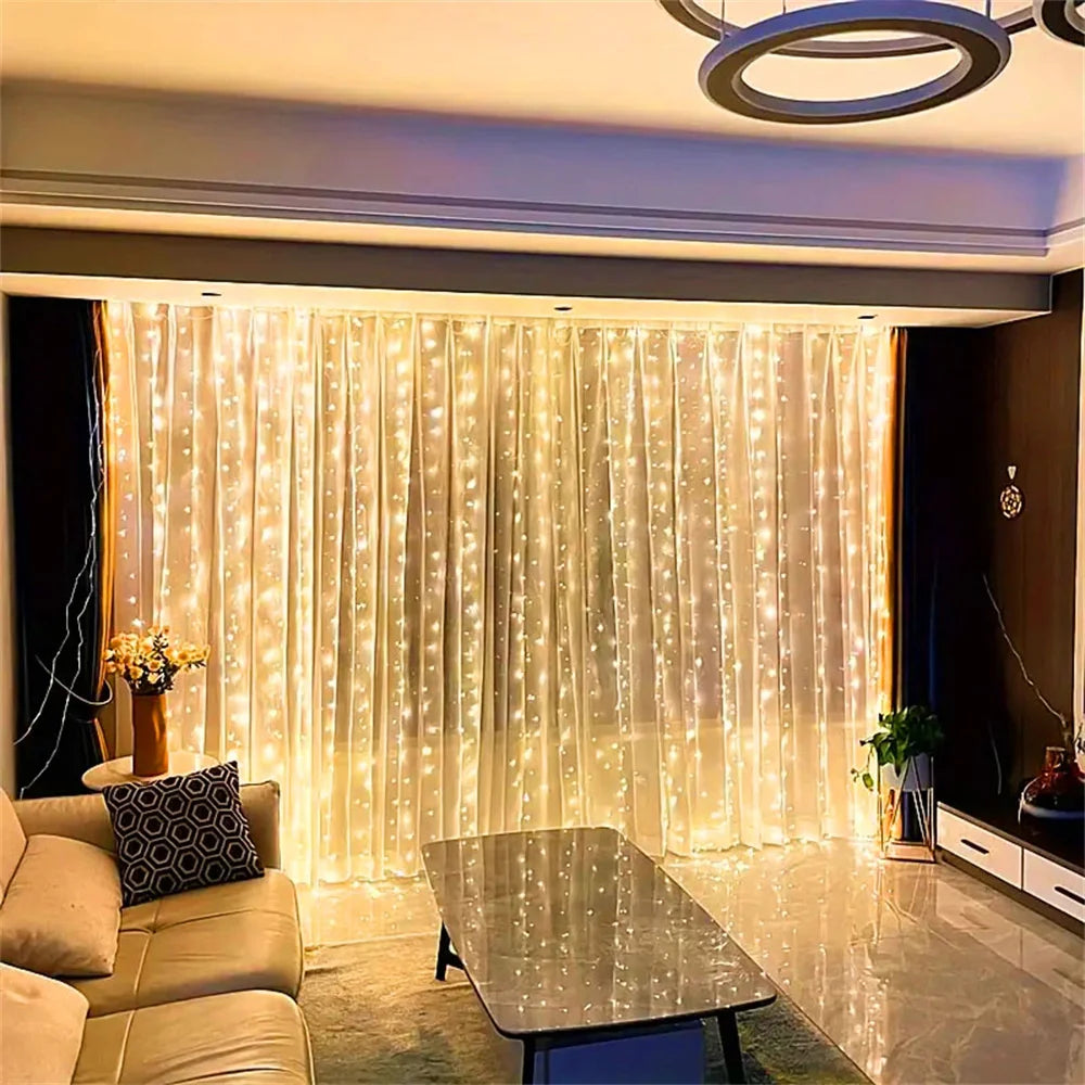 USB Powered LED Curtain Lights 8 Lighting Modes Valentine's Day Ramadan Decoration for Home 2026 Wedding Eid Mubarak Fairy Light