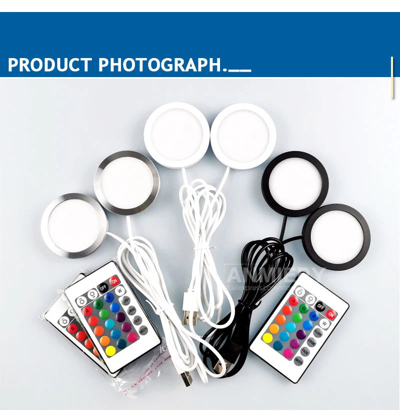 USB Led Spotlight 5W 3W DC5V RGB With Remote Jewelry Cabinet Showcase Counter Lamp Ceiling Mini Spot Light USB plug 2 in One