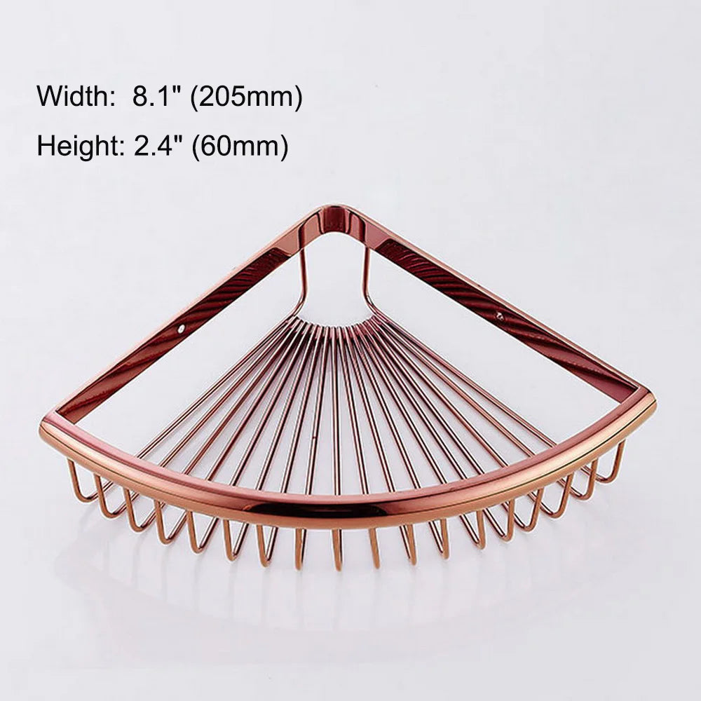 Polished Rose Gold Brass Wall Mounted Bathroom Shower Shelf Storage Basket Bathroom Accessory mzh124