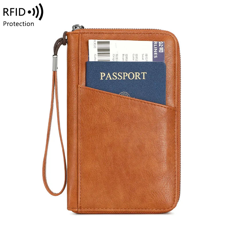 Family Passport Holder for 5, Leather RFID Blocking Multiple Passport Holder Wallet with Zipper, Travel Document Organizer