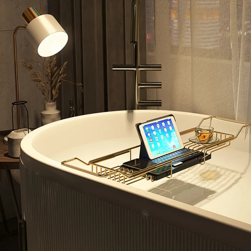 Bathtub shelf retractable multi-function, bathroom bath shelf, stainless steel mobile phone non-slip storage bracket