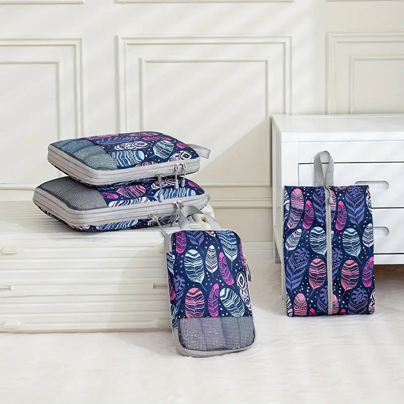 Foldable Compressible Packing Cubes, Waterproof Travel Storage Bag,Polyester Suitcase, Portable With Handbag, Luggage Organizer