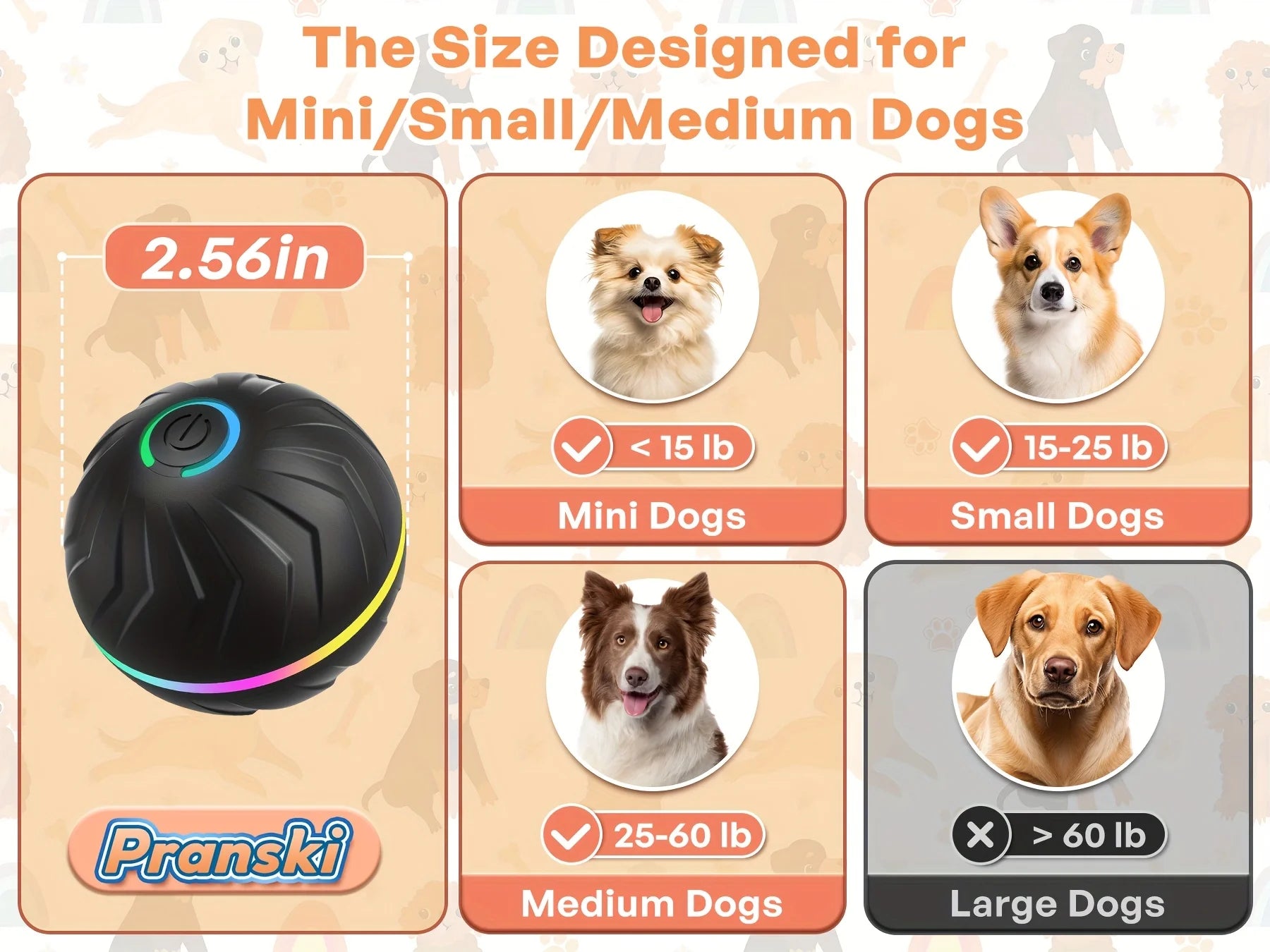 Intelligent dog toy, interactive pet toy, random rolling and jumping, colorful lights, long-lasting battery life of 4 hours, inc