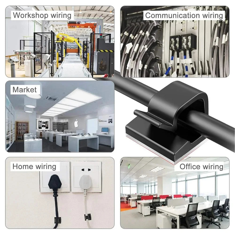 50pcs Cable Organizer Wire Cable Clips Tie Data Cord Winder Manager Self-adhesive Cable Organizer For Office Home Kitchen Desk
