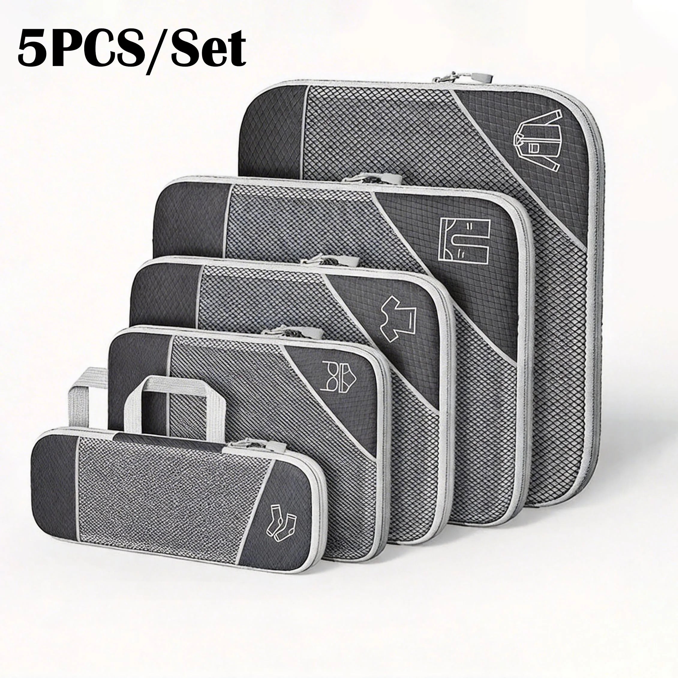 5PCS Travel Compressed Packing Cubes Storage Organizer Set With Shoe Bag Mesh Visual Luggage Portable Lightweight Suitcase Bag