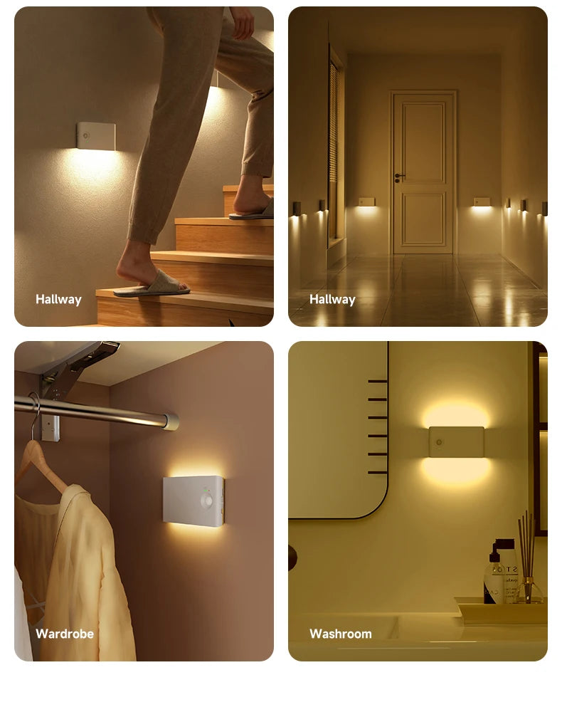 LED Motion Sensor Night Light Dimmable Rechargeable Ambient Light with Magnetic Suction, for Cabinet/Living Room/Hallway/Stair