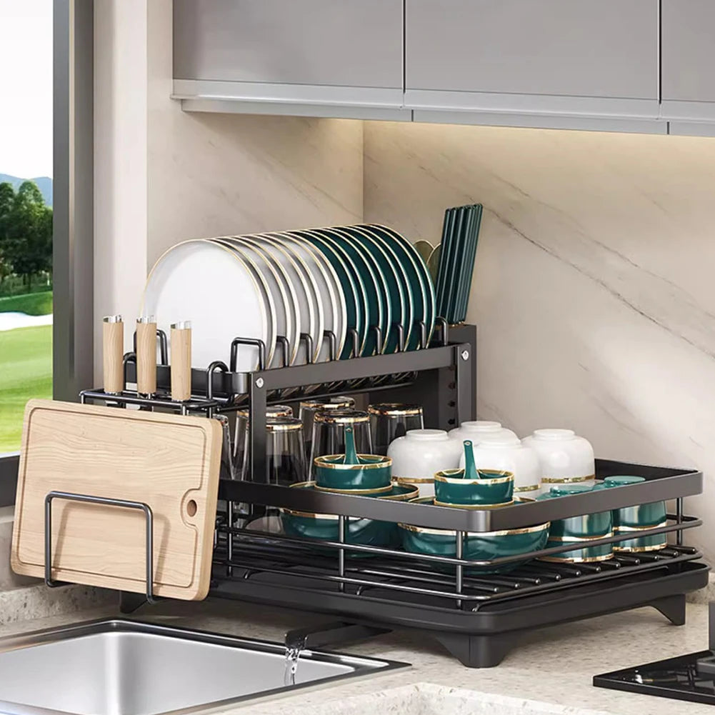 Sink Organizer Dish Racks with Drainboard Dish Strainer Shelf Carbon Steel Dish Rack for Kitchen Storage Counter Organizer