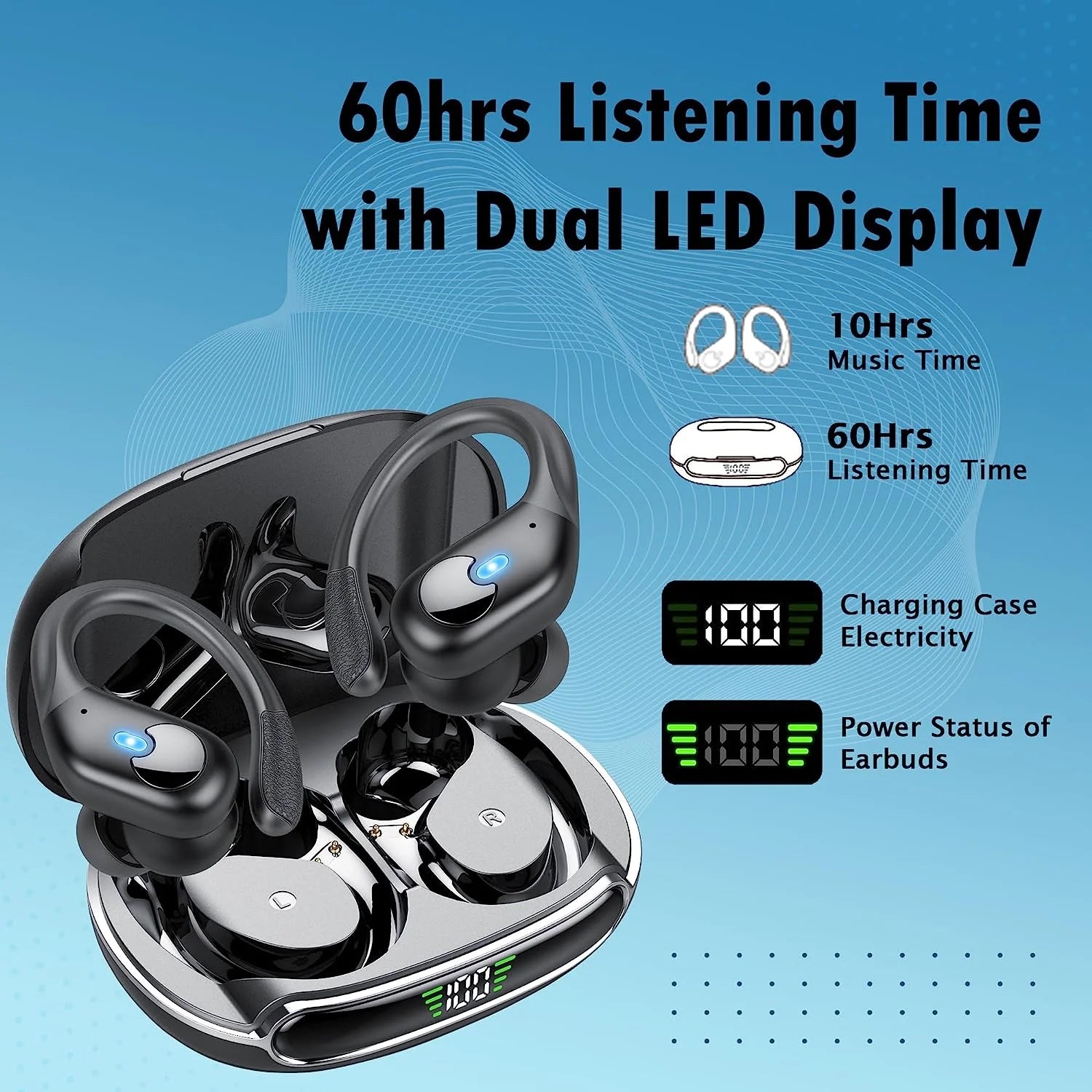 Wireless Earbuds, Bluetooth 5.4 Headphones Sport, Bluetooth Earbuds with ENC Noise Canceling Mic, Bass Stereo Wireless Earphone