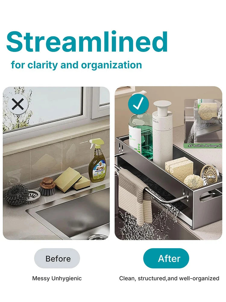 Kitchen Sink Caddy Organizer Dish Soap Brush Sponge Holder Countertop Sink Organizer Rack for Kitchen Organizers and Storage