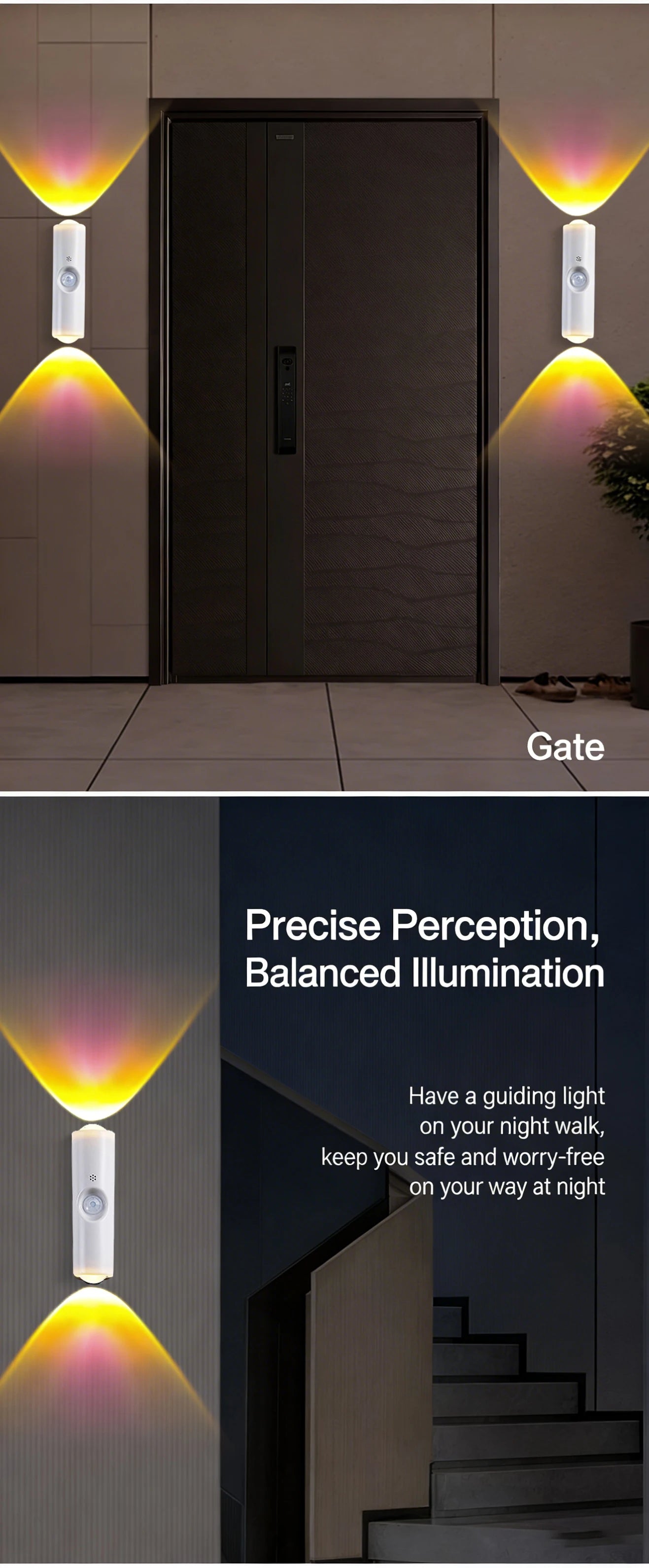 LED Motion Sensor Lights USB Rechargeable Tri-Color/RGB Adjustabl Ambient Light for Kitchen Party Stairs Hallways Night Lights