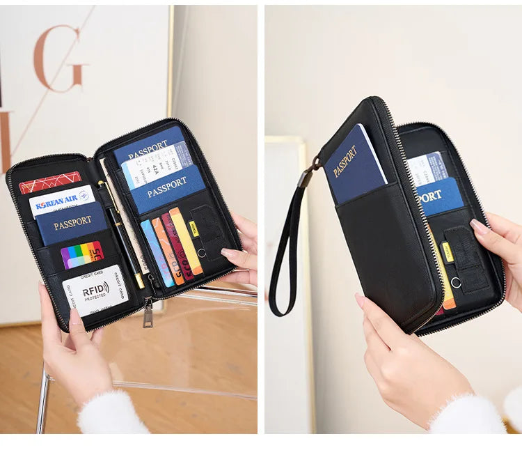 Family Passport Holder for 5, Leather RFID Blocking Multiple Passport Holder Wallet with Zipper, Travel Document Organizer