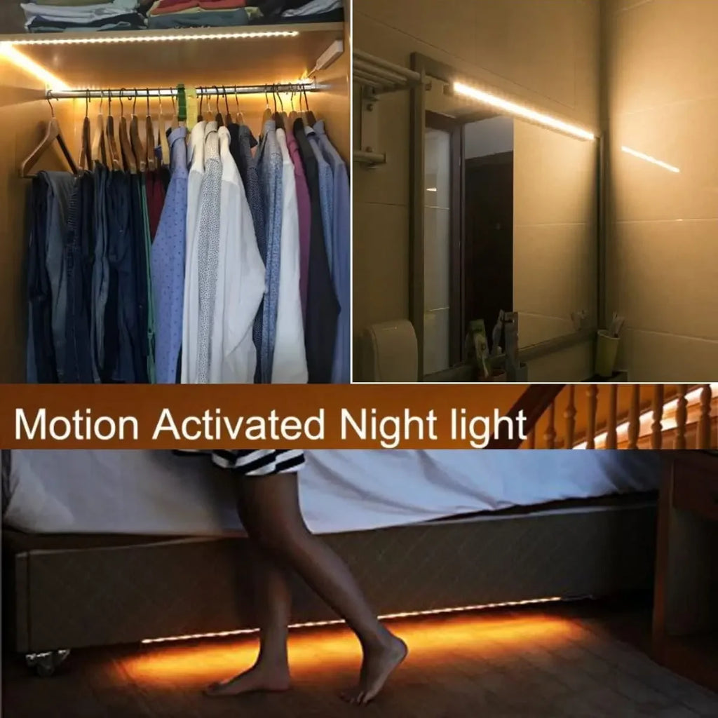 LED Motion Sensor Light LED Light Strip Cabinet Strip Lighting AAA Battery Waterproof for Kitchen Wardrobe Cabinet Pantry Closet