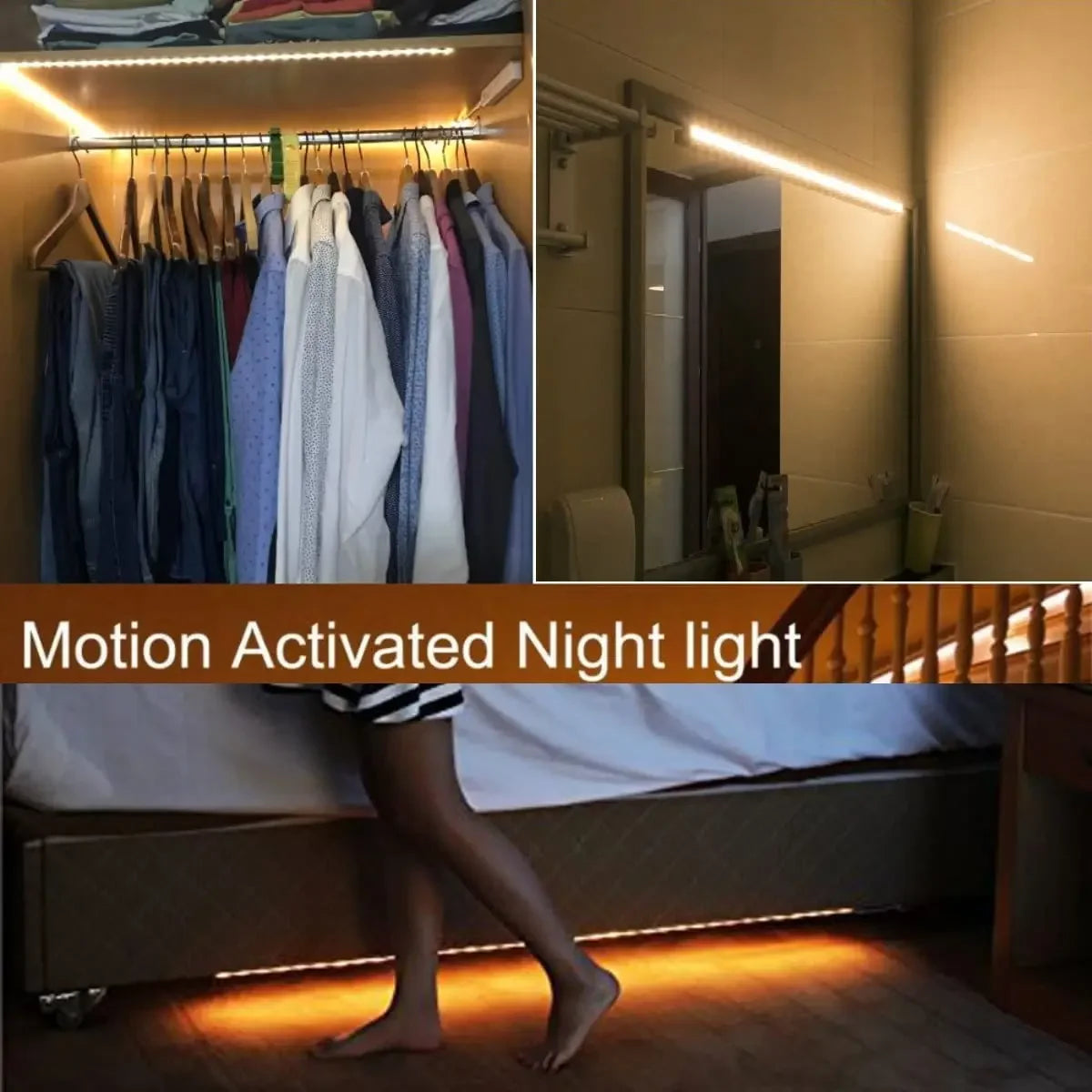 LED Motion Sensor Light LED Light Strip Cabinet Strip Lighting AAA Battery Waterproof for Kitchen Wardrobe Cabinet Pantry Closet
