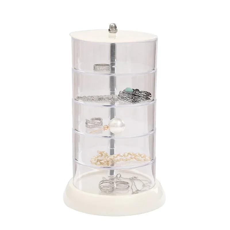 Adorable Rotating Storage Box Transparent Multi-layer White Bottom Small Figurine Organizer Box Home Dustproof Universal Jewelry
