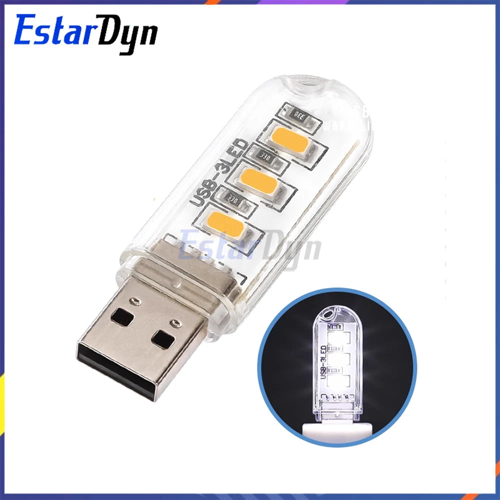 USB LED Lamp 3/8 LED Dimmable Portable Mini Light for Reading Night PC Laptop Desk Camping Power Bank