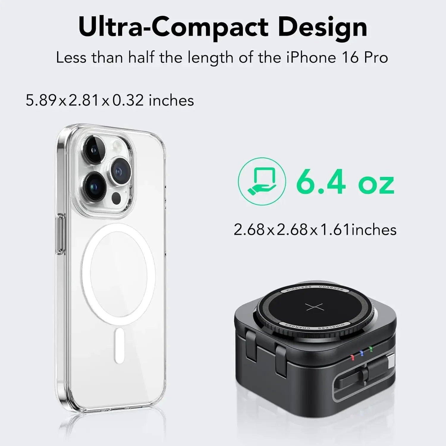 4-in-1 Magnetic Wireless Charger Built-in Retractable Cable Retractable Foldable Compact Charger Compatible with iPhone iWatch