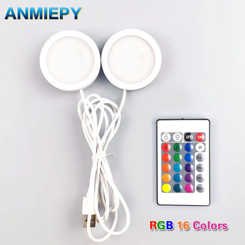 USB Led Spotlight 5W 3W DC5V RGB With Remote Jewelry Cabinet Showcase Counter Lamp Ceiling Mini Spot Light USB plug 2 in One