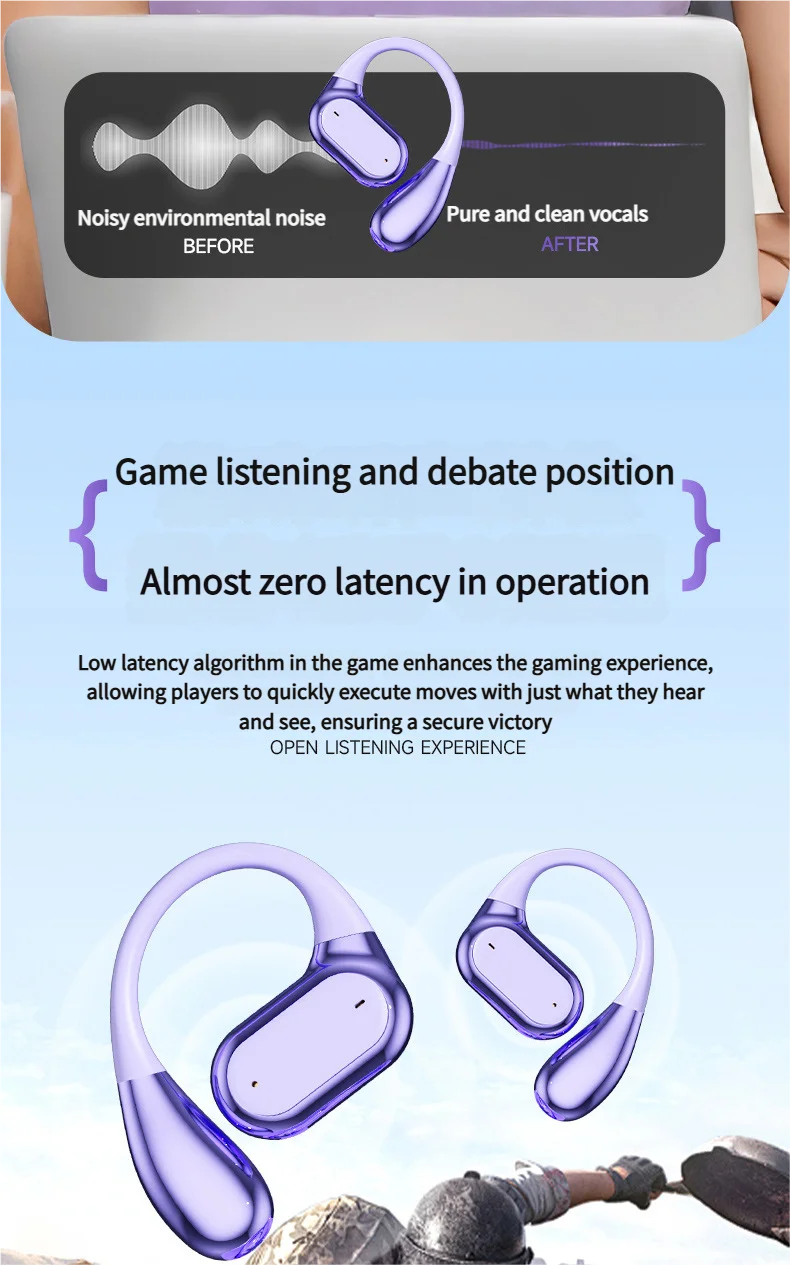 Open Ear Bluetooth 5.4 Headphones Wireless Sports Earbuds for Running Fitness Learning with Microphone