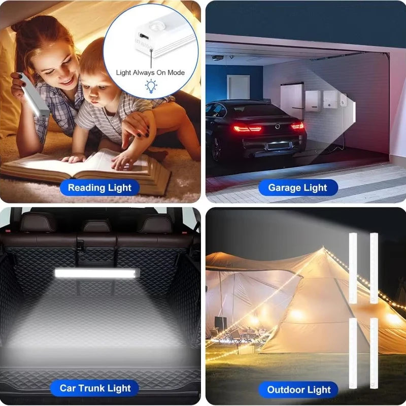 LED Motion Sensor Light Wireless LED Night Light USB Rechargeable Light Cabinet Wardrobe Lamp Staircase Backlight For Kitchen
