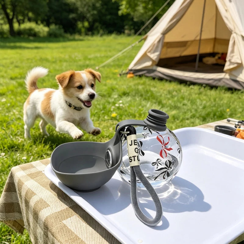 Portable Pet Water Bottle Spherical Foldable Dog Cat Water Dispenser With Hook & Reflow Design Outdoor Travel Pet Supplies