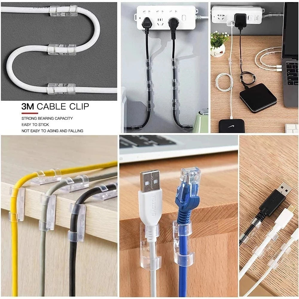 Cable Clip Organizer Drop Wire Holder Cord Management Self-Adhesive Cable Manager Fixed Clamp Wire Winder For Home Office School