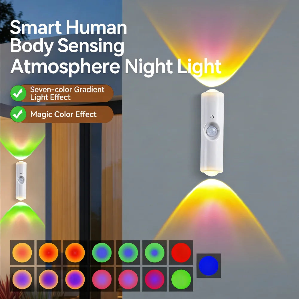 LED Motion Sensor Lights USB Rechargeable Tri-Color/RGB Adjustabl Ambient Light for Kitchen Party Stairs Hallways Night Lights