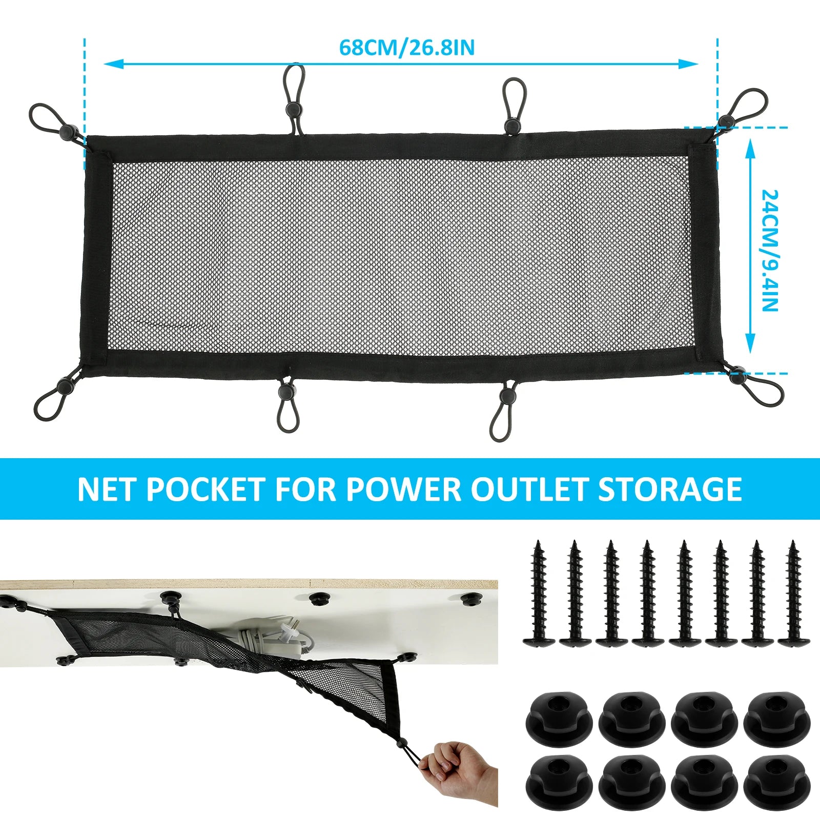 Cable Management Net Large Capacity Wire Organizer Net Flexible Adjustable Privacy Mesh Cord Organizer for Home Office Workbench