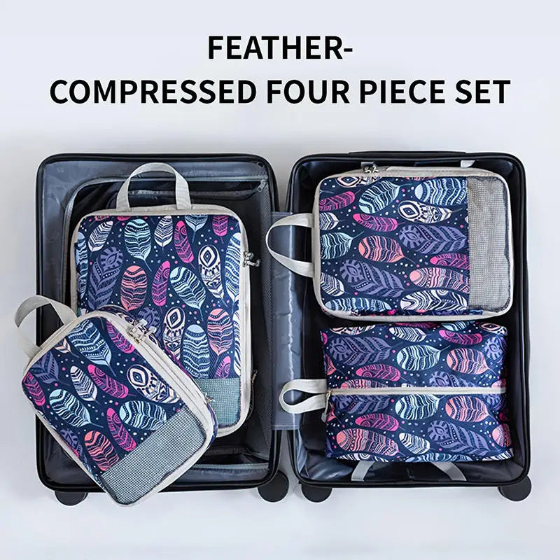 Foldable Compressible Packing Cubes, Waterproof Travel Storage Bag,Polyester Suitcase, Portable With Handbag, Luggage Organizer
