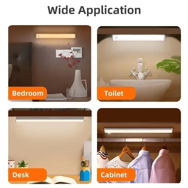 LED Motion Sensor Lights  Magnetic Installation USB Charging Human Body Sensor Night Light for Storage Cabinet Stairs Hallway