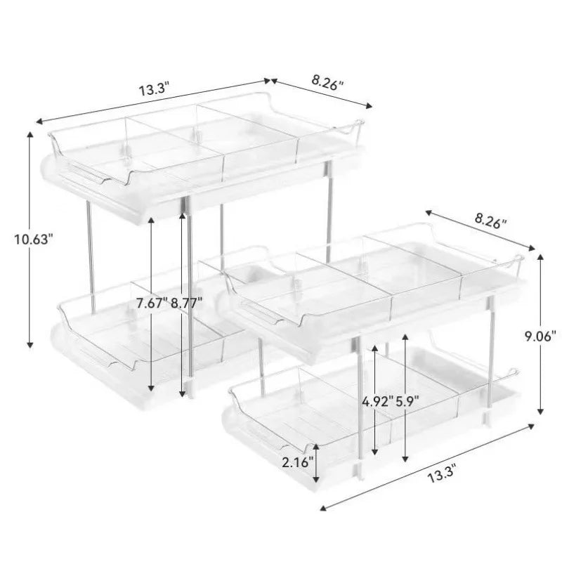 Double Layer Under Sink Storage Rack Space Saving Pull Out Slide Shelf for Bathroom Kitchen Cabinet Multi Functional Organizer