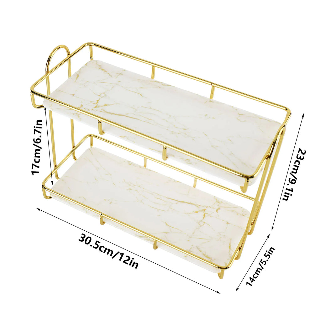 Bathroom Storage Rack Gold White 2 Tier Makeup Shelf Humanized Structure Anti Slip Counter Organizer Bathroom Counter Organizer
