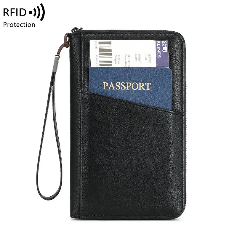 Family Passport Holder for 5, Leather RFID Blocking Multiple Passport Holder Wallet with Zipper, Travel Document Organizer