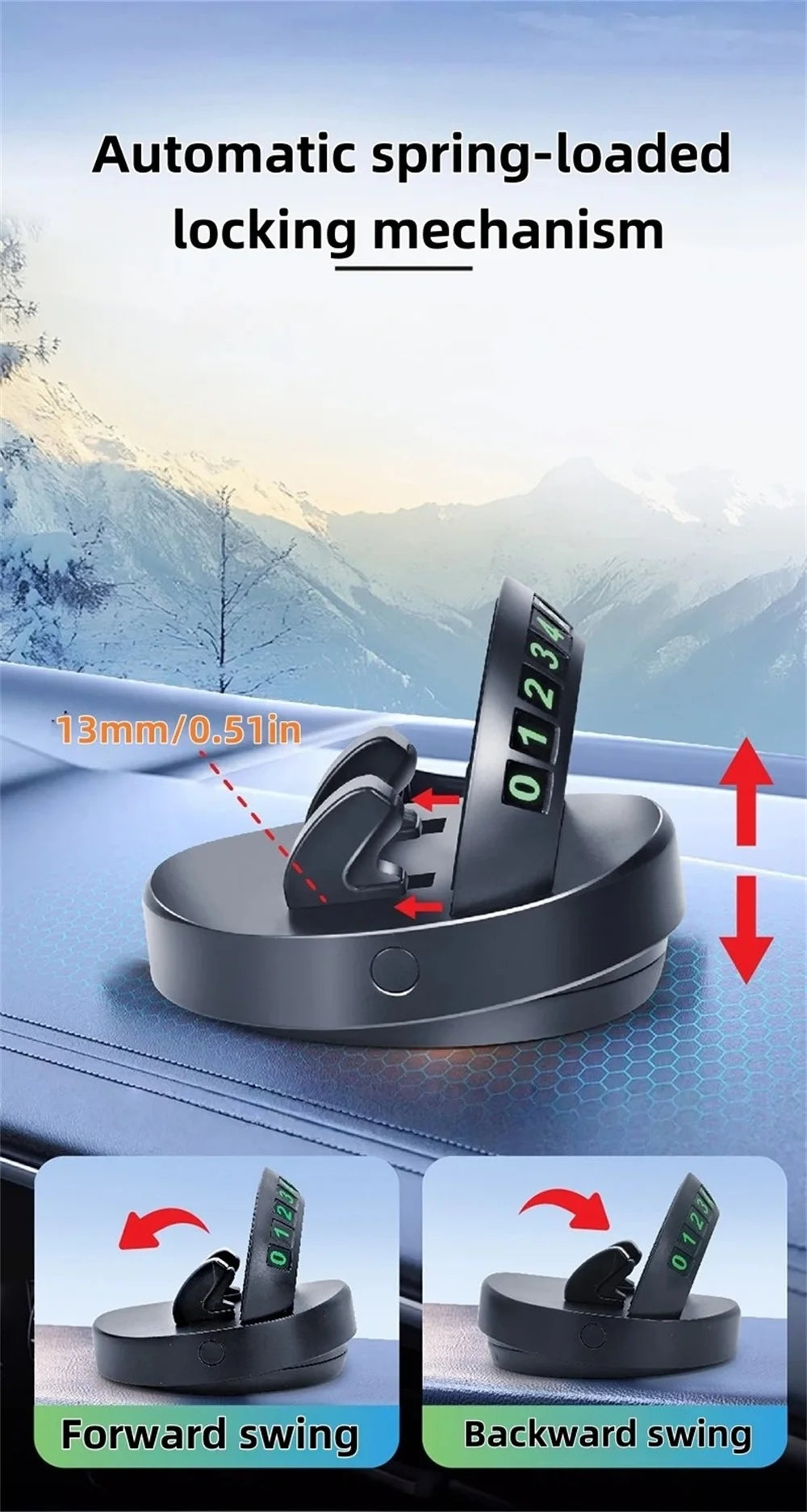 Car Dashboard Phone Holder Auto Dashboard Mobile Phone Mount Smartphone Automotive Organizer with Parking Number Plate for Car