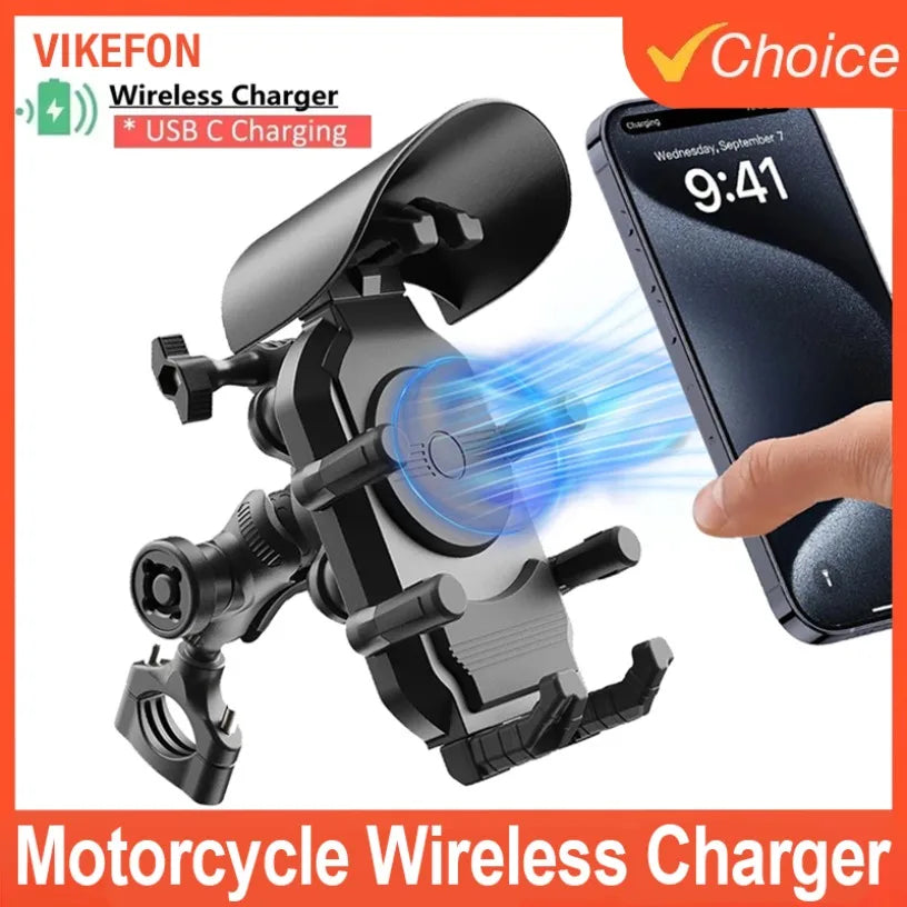 Fast Charging 15W Wireless Charger Shockproof Motorcycle Phone Holder 18W USB & 30W Type C Motorbike Bicycle Bike Scooter Stand
