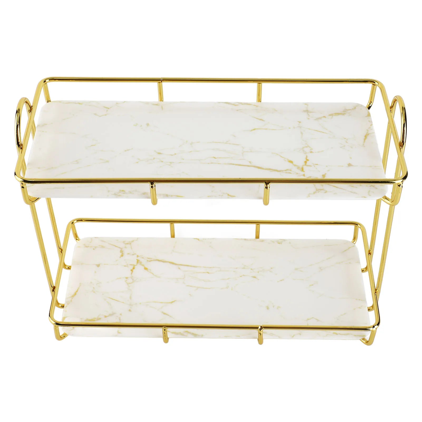 Bathroom Storage Rack Gold White 2 Tier Makeup Shelf Humanized Structure Anti Slip Counter Organizer Bathroom Counter Organizer