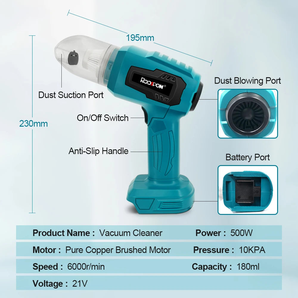 Mini Cordless Handheld Vacuum Cleaner 500W Portable Blower for Hard Floor Carpet Car Pet Hair Cleaning for Makita 18-21V Battery