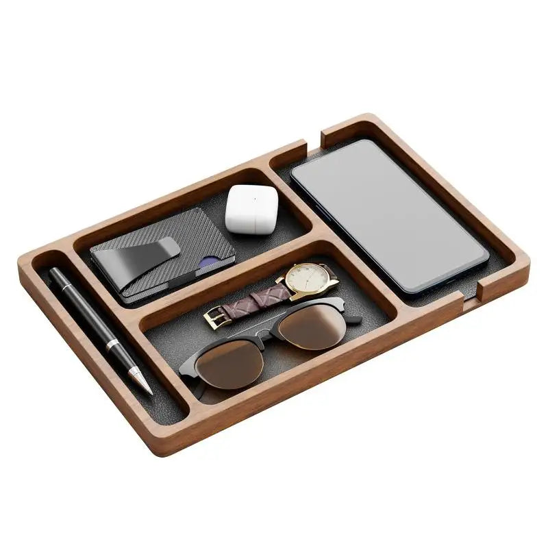Wood Partition Storage Box Mobile Phone Headphone Debris Storage BoxWooden Storage Tray Wooden Office Desktop Storage Box Solid