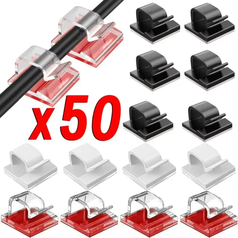 50pcs Cable Organizer Wire Cable Clips Tie Data Cord Winder Manager Self-adhesive Cable Organizer For Office Home Kitchen Desk
