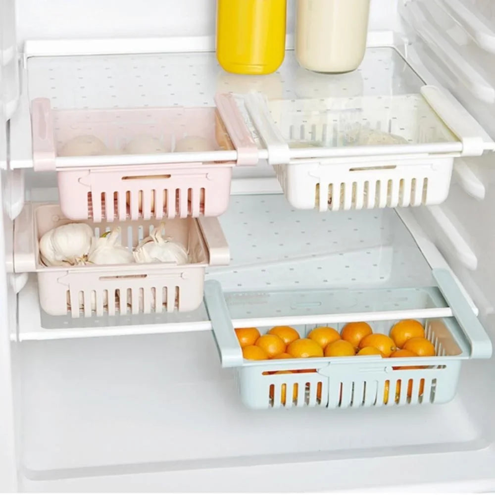Refrigerator Drawer Organizer, Pull Out Shelf Storage Organizer for Egg, Fruit, Vegetable, Meat, Fit All Fridge Shelves Under