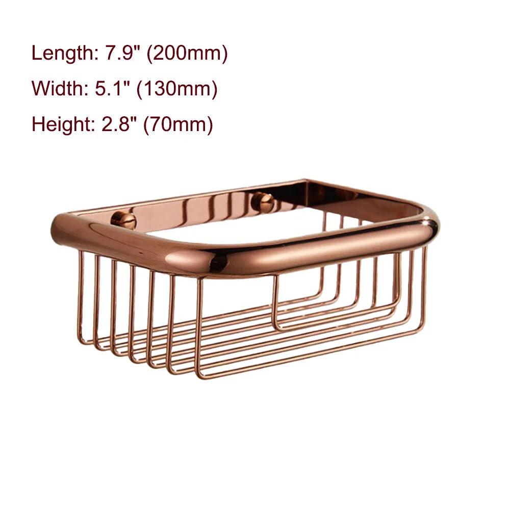 Polished Rose Gold Brass Wall Mounted Bathroom Shower Shelf Storage Basket Bathroom Accessory mzh124