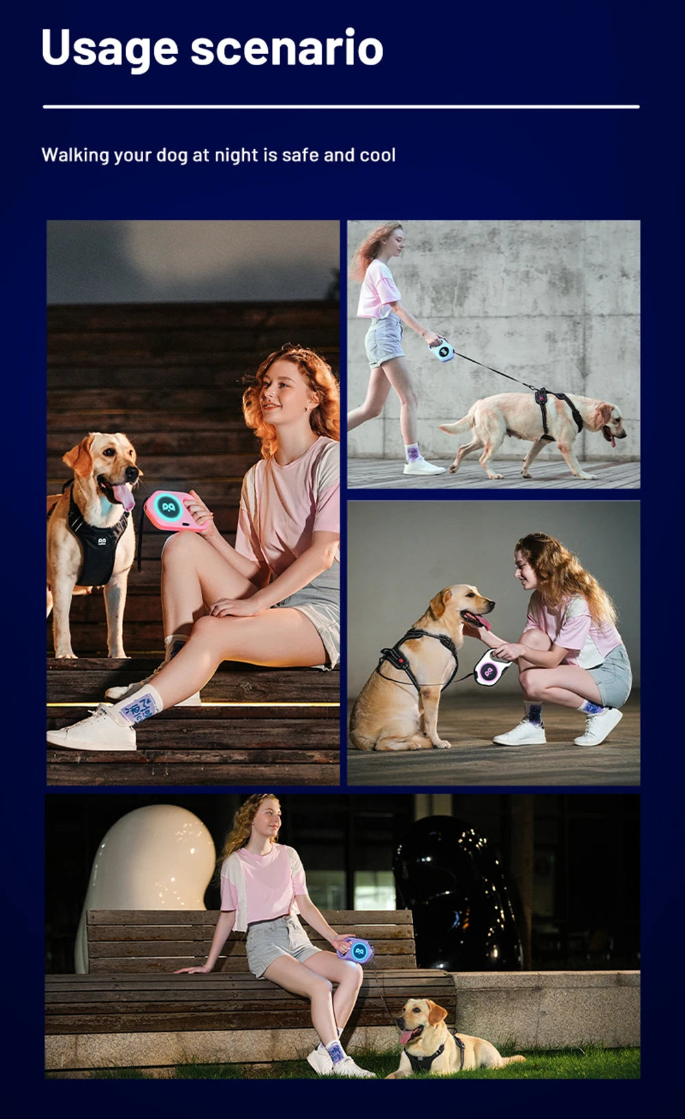 5M Automatic Retractable Big Dog Leash for Medium Large Dogs LED Lighting Durable Pet Walking Nylon Lead Rope mascotas Leashes