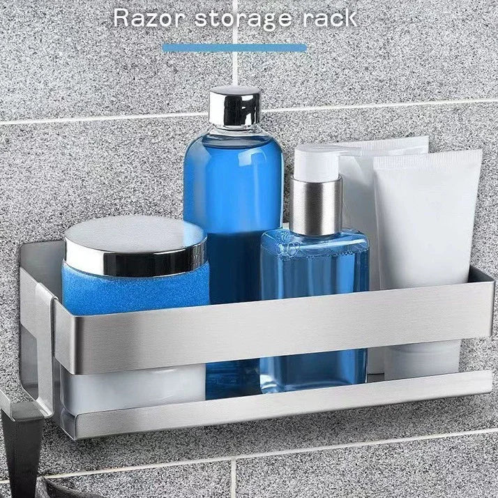 Stainless Steel Shower Shelf Without Drilling Wall Mounted Shower Caddy Basket with Hooks for Bathroom Kitchen Shelf Organizer