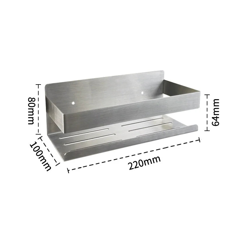 Stainless Steel Shower Shelf Without Drilling Wall Mounted Shower Caddy Basket with Hooks for Bathroom Kitchen Shelf Organizer